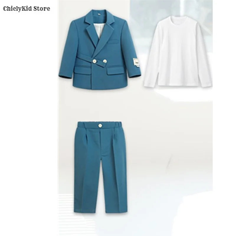 Boys Double Breasted Blazer Jack Vest Pants Children Suit Waistcoat Wedding Clothes Set Toddler Formal Dress Kids Tuxedos Outfit