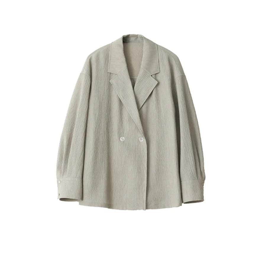 Women's Blazer Solid Casual Long Sleeve Jacket Texture Thin Suit Coat Shorts Office Lady Tops 2023 Summer New Fashion