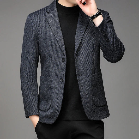 Men's Smart Casual Blazer Single Breasted Blue Autumn Winter