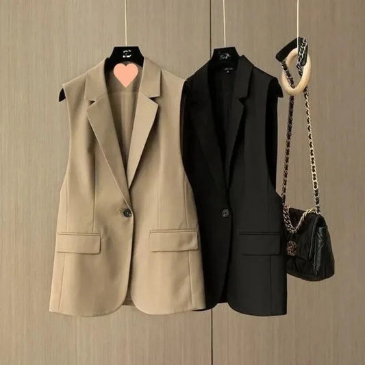 Waistcoat Office Lady's Solid Sleeveless Top Women's Vests Fashionable Elegant Jacket Korean Casual Suit Collar Vest for Women