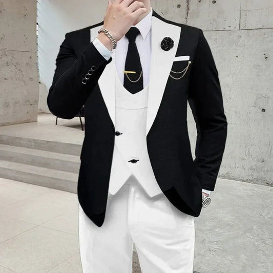 Men's Slim Fit Three-Piece Suit Set – Blazer, Vest & Pants | Business, Wedding & Banquet