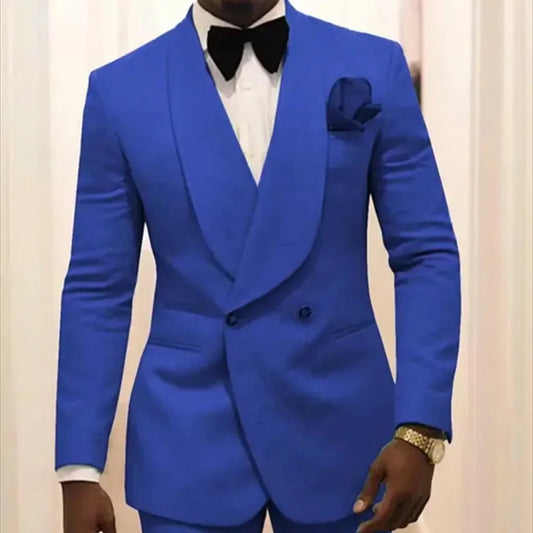 2PCS White Pattern Tuxedo Set for Wedding Groomsmen Suits - Shawl Lapel Custom Men's Suit Jacket Pants Groom Attire