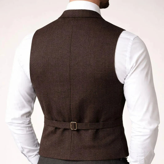 Men's Herringbone Vest Single Breasted Lapel Waistcoat for Weddings & Formal Events