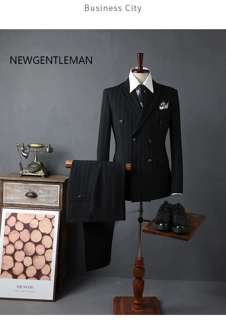 Men's Suit blazer Casual Business Formal Attire Groomsmen Groom's Wedding Double Breasted Striped Suit Jacket Mail Top clothing