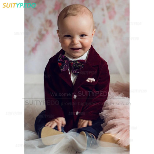 Elegant Infant Suit Set Boy's Velvet Blazer Pants 2Pcs Children Formal Dress Outfit Flower Boy Wedding Party Performance Costume