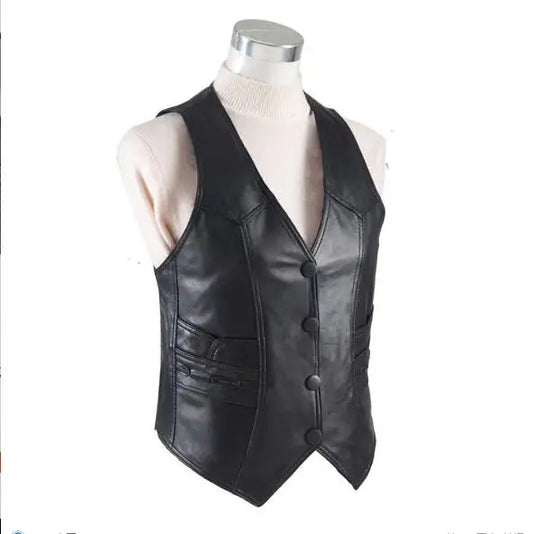 2017 new fashion Genuine Leather Vest Womens Winter spring office Jackets Waistcoat Sheepskin Black Cotton Padded Suede Vest