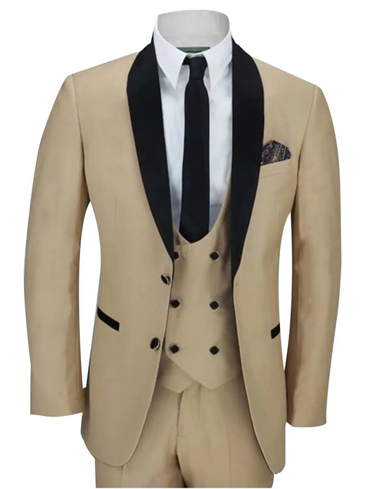 3 Piece Wedding Suits for Men Blazer Vest Pants Groom Tuxedos Designer Khaki Formal Men Clothing Slim Fit Prom Business Dress