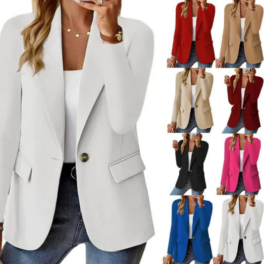 New Women Fashion Solid Button Suit Coat Lapel Long Sleeve Hatless Casual Coat Jacket Oversized Work Office Lady Business Autumn