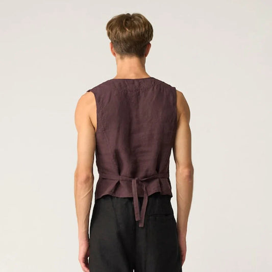 Men's Linen Vest Single Breasted V-Neck Sleeveless Waistcoat for Smart Casual Wear
