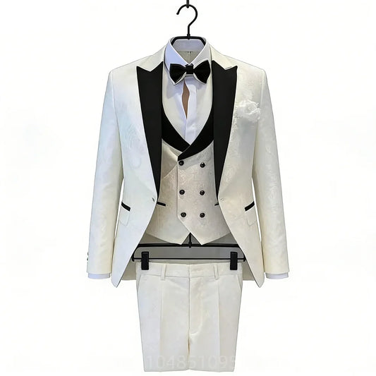 Elegant Jacquard Men's Suits Slim Fit 3 Pieces Blazer+Vests+Pants for Party Prom Tuxedos Business Set Wedding Men Clothes Outfit