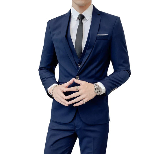 Men's 3-Piece Suit Smart Casual Slim Fit Business Wedding Formal Set