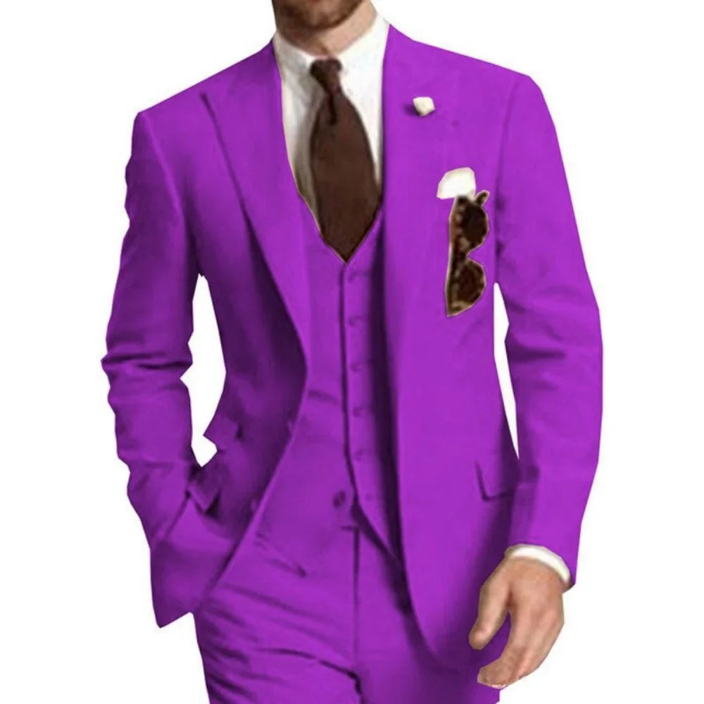 Elegant Gray Men Wedding Party Three Pieces Set Large Size Male Blazer Vest Pant and Vest Fashion Slim Fit Suit