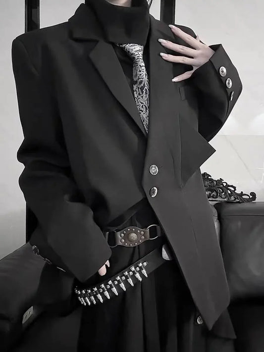 Women Black Gothic Blazer Jacket Korean Style Y2k Gyaru 2000s Vintage Dark style Long Sleeve Emo Outerwear Suit Coat Autumn 2026