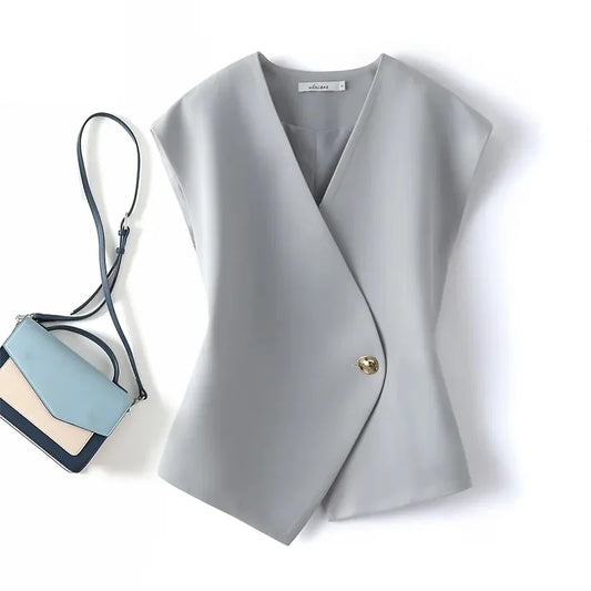 2026 Spring Autumn Short Vest Women Korean Slim Sleeveless Jacket Casual With lining Blazer Waistcoat Female Tops Chaleco Mujer
