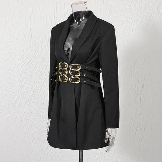 Women Blazer Solid Color Belted Waist Cinching Slim Fit Fashion Elegant Temperament Chic Ins Coat New Spring Autumn HK10754
