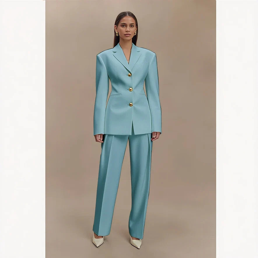 Dark Blue Women Suits Customized Slim Fitted Single-breasted Two Pieces(Jacket+Trousers) Ladies Formal Party Wedding Set