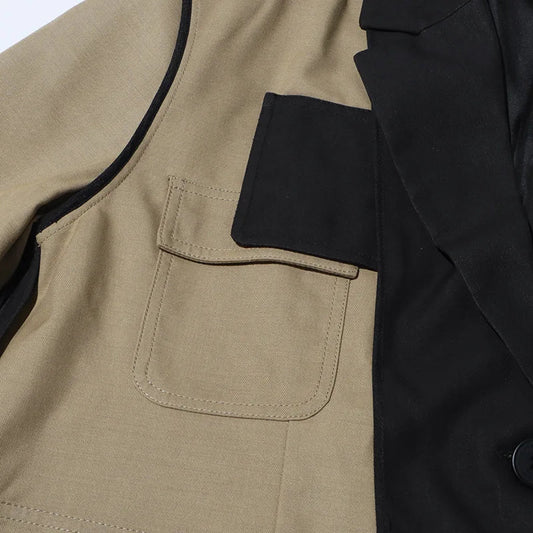 Women Blazer Elegant Contrast Color Deconstructed Trendy Multi-pocket Safari Style Patchwork Design Niche Suit-Coat HK25482