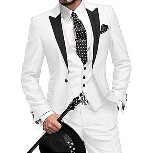 Latest Coat Pants Designs Custom Made Wedding Slim Peak Lapel Groomsmen Best Man Tuxedo 3 Piece Suit Set(Jacket+Vest+Pants)