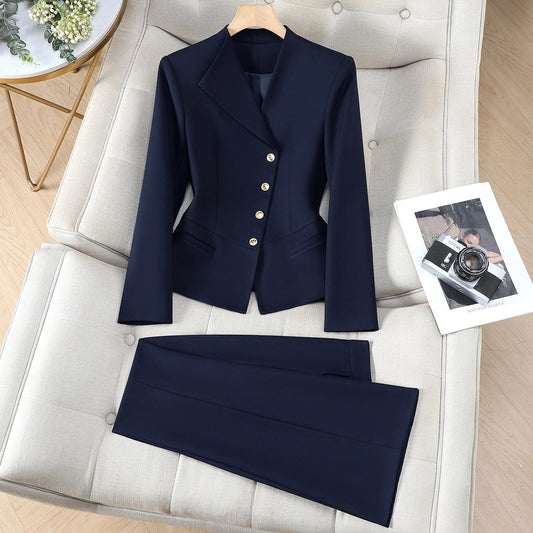 Elegant Chic Blazer Pants Set for Woman 2 Pieces Matching Sets Autumn 2026 Korean Fashion Jacket and Trousers Suit Black