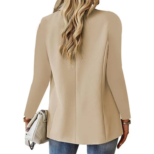 Women's Solid Color Single Button Blazer Autumn Long Sleeve Lapel Office Jacket Slim Fit Casual Workwear with Front Pockets