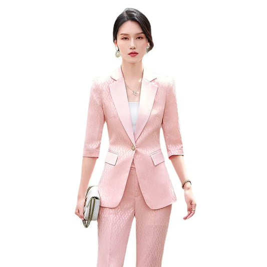 Spring Summer Purple Pink Ladies Blazer Pant Suit Women Female Business Work Wear Solid Jacket and Trouser 2 Piece Set
