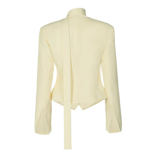 Spring Autumn 2026 Women Blazer V-neck With Ribbon Buttons Slim Waist Solid Jacket Coat Career Casual 63990