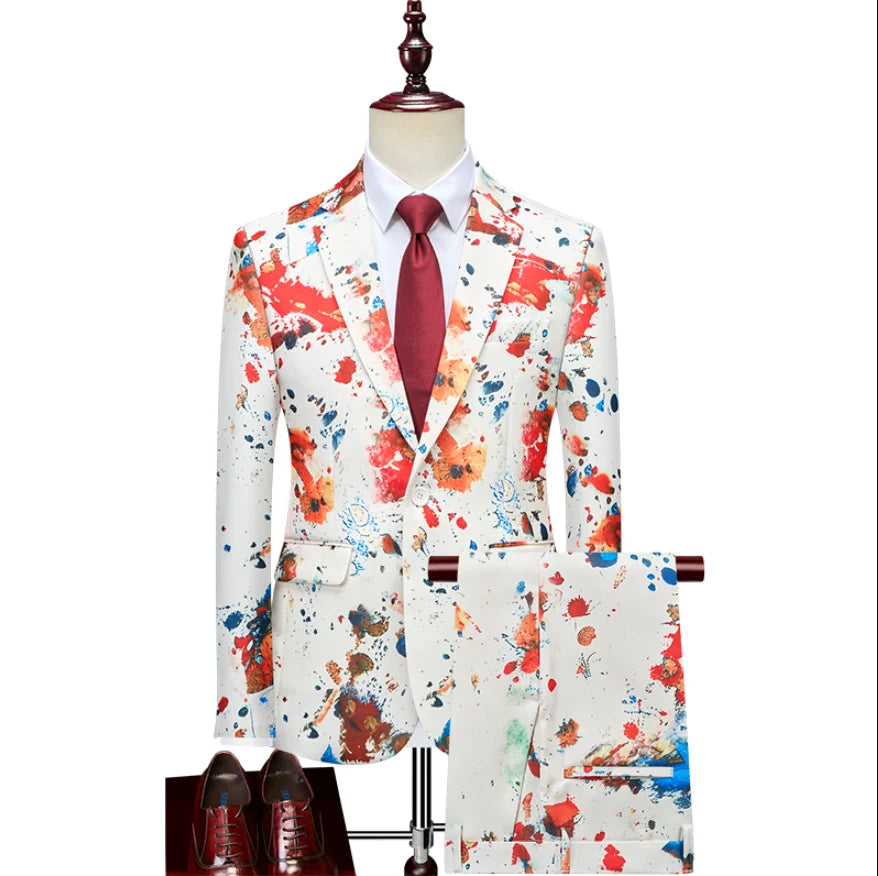 Men's Slim Fit Floral Two-Piece Suit – Smart Casual Wedding & Business Set