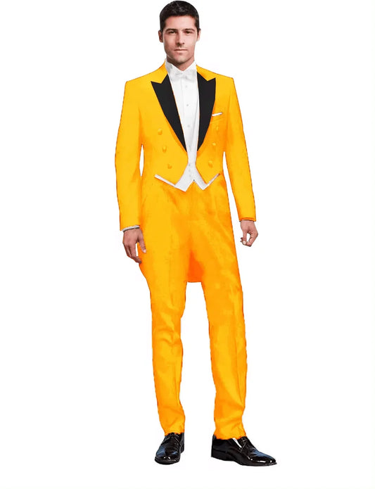 3 Piece Solid Men Suit Wedding Groom Tuxedo Long Tailcoat Best Man Formal Prom Suit Fashion Costume Homme (Jacket+Vest+Pants)