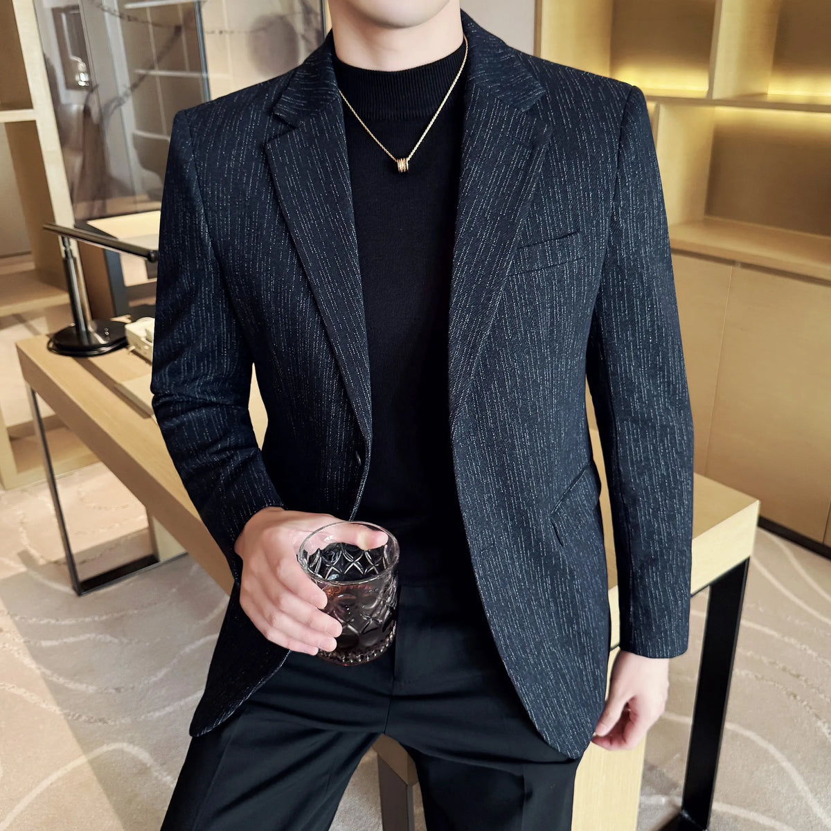 New Fashion Meteor Striped Suit Jacket High Quality Men's Slim Fit Business Formal Social Prom Party Casual Tuxedos 5XL-M