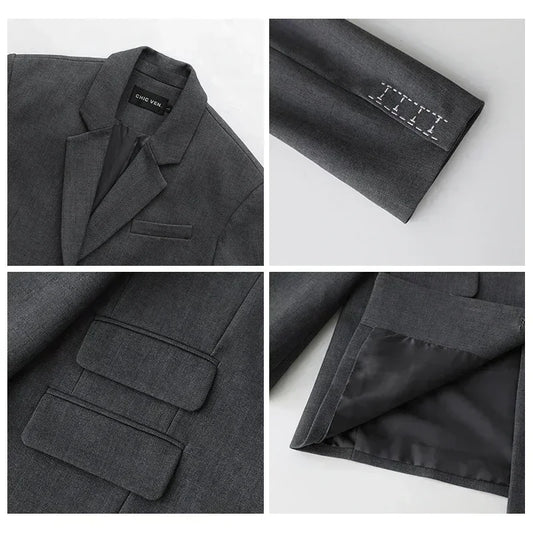 Women Office Lady Blazer Cuff Embroidery Wide Shoulder Twill Suit Women's Autumn Ladies Outerwear Stylish Tops