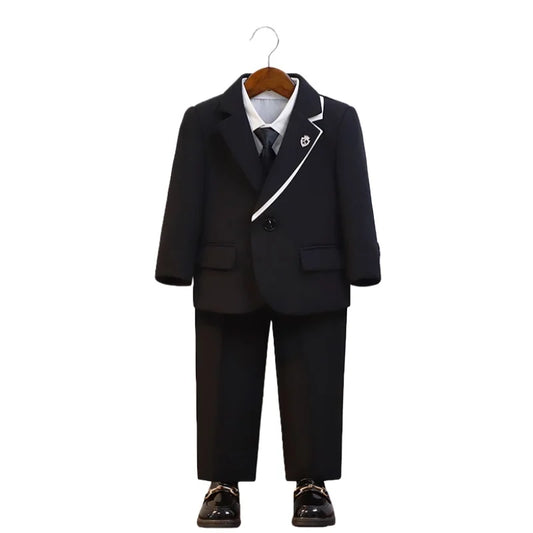 Kids 5Pieces Formal Wedding Suit Set With Jacket Vest Pants Bowtie Brooch Boys Birthday Piano Host Speech Performance Costume
