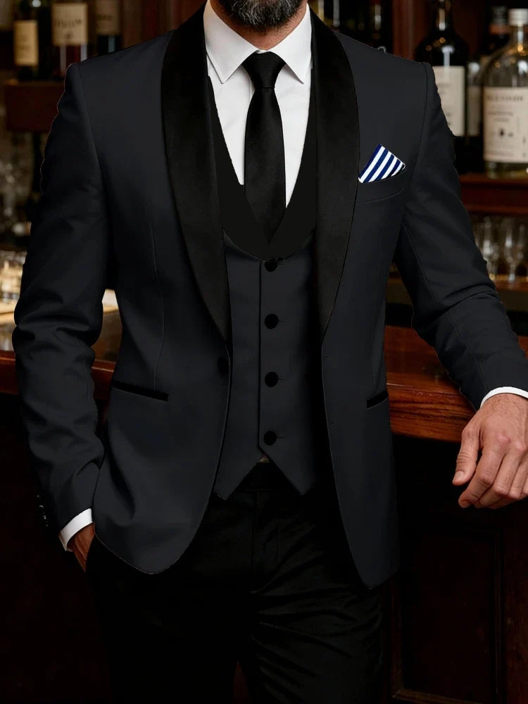 Men Suit 3 Pieces White Black Single Button With Lapel For Wedding Groom Banquet Party Business Work Daily Jacket Vest Pants