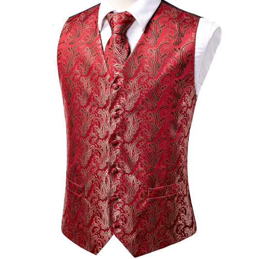 Men's Silk Jacquard Vest Set with Tie and Handkerchief for Weddings and Business