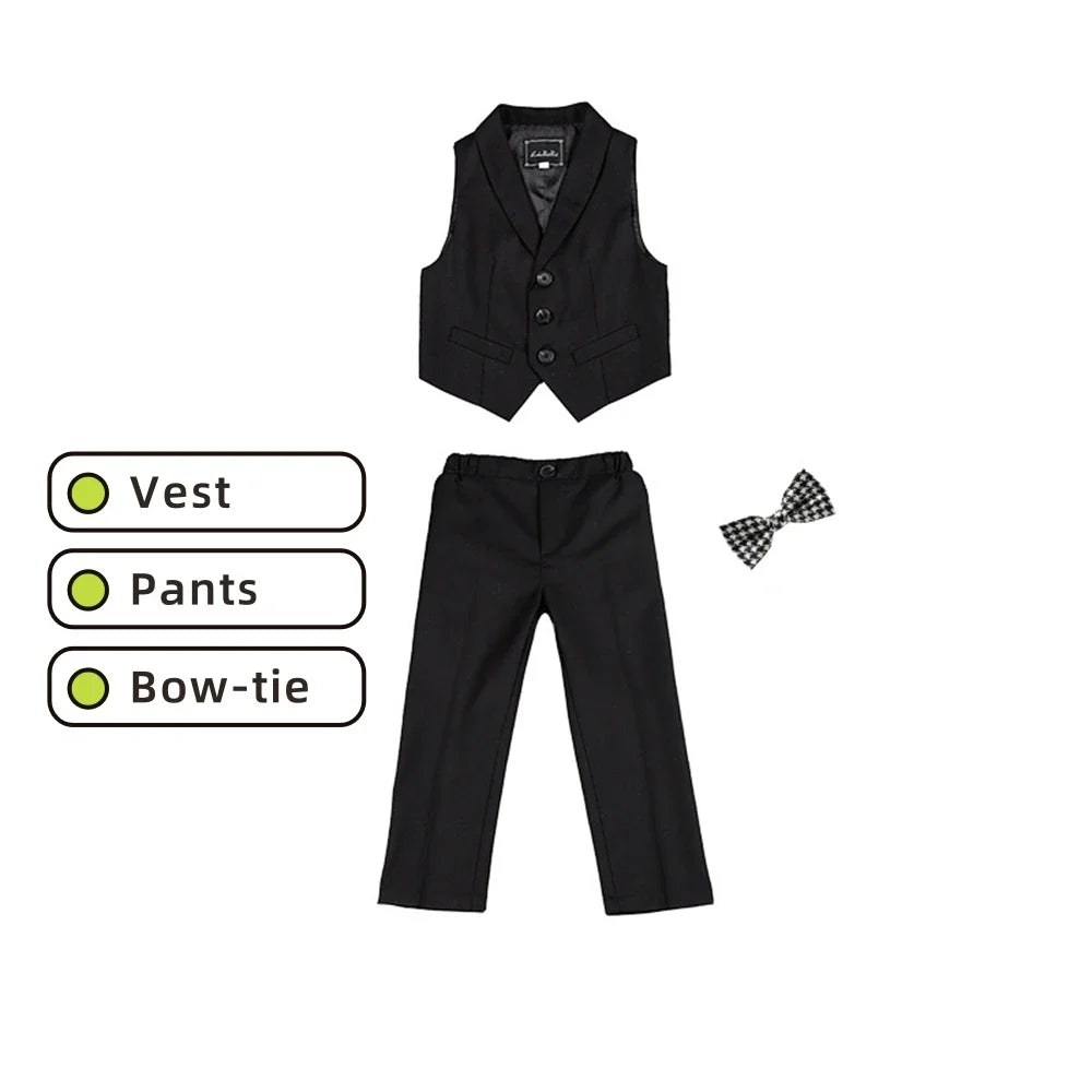 Solid 2-Piece Vest Trousers Set for Kids, Wedding Ring Bear Suit Set, Chidren Formal Dress Wear 90-170cm Boys Sets
