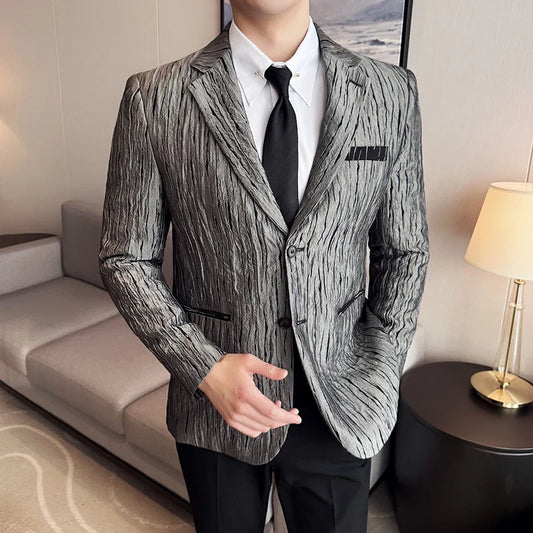 New Cationic Silk Fashion Casual Blazers Korean Style slim Suit Coats Men Fashion Business Slim Fit Social Wedding Dress Jacket