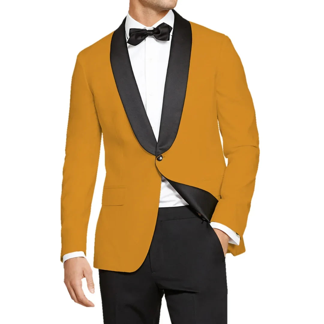 Men Suit 2 Pieces White With Black Lapel Single Button For Wedding Banquet Birthday Party Prom Business Work Jacket With Pants