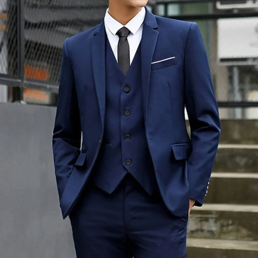 Men's 3-Piece Slim Fit Suit Jacket Vest Pants – Formal Wedding Tuxedo for Men in Black