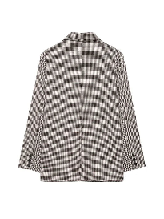 Women's Fashion Houndstooth Loose Blazer Coat Long Sleeve Chic Outerwear Top for Stylish Casual Old Money Wear