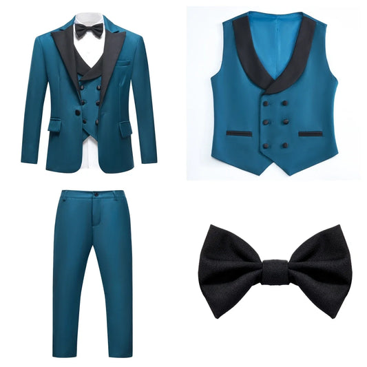 Boys 4-Piece Formal Suit Set Slim Fit Blazer Vest Pants Bow-Tie Wedding Tuxedo for Kids