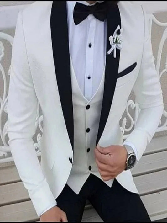 Latest Coat Pant Designs White Men Suit Black Shawl Lapel Formal Tuxedos Wedding Suit For Men Prom Party Dress With Pants