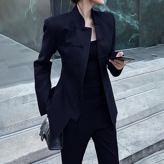 Black Women Suits Customized Single-breasted for A Classic Chinese Suit Two Pieces(Jacket+Pants) Daily Office Lady Set