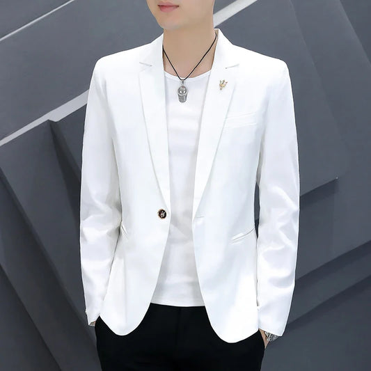 Men's Korean Slim Fit Pink Suit 2025 Fashion Casual Coat Handsome Personality Spring Autumn Trendy Streetwear