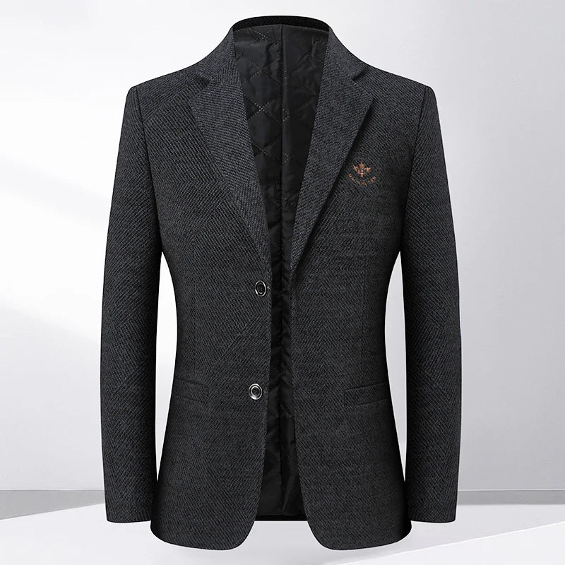 Men's Fleece Blazer Smart Casual Single Breasted Suit Jacket for Middle-Aged Men Autumn Winter