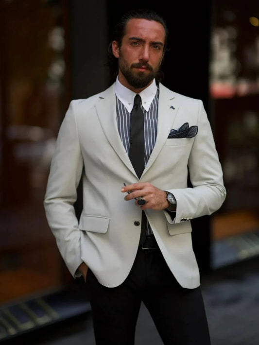 Men's Solid Long Sleeve Suits For Trip,Casual Handsome Notched Lapel Man Jacket Business Outfit,Elegant Autumn Blazer For Men