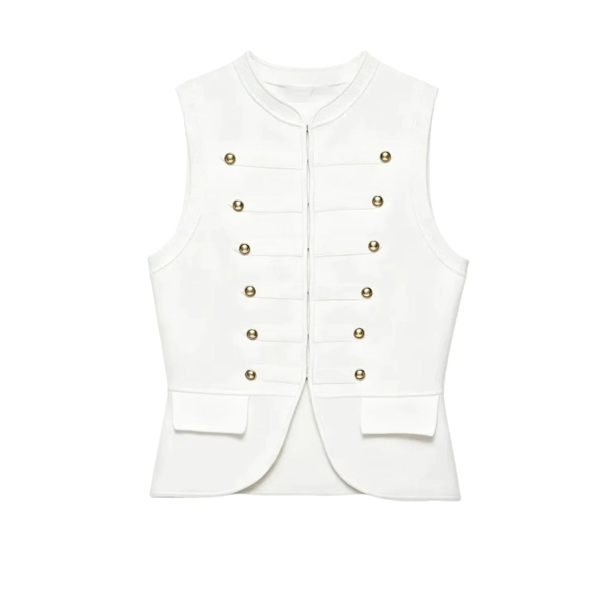 Women Elegant Solid Sleeveless Vest Double Breasted Decorative Slim Fit Short Chic Top 2026 Summer Casual Beach Vacation Top