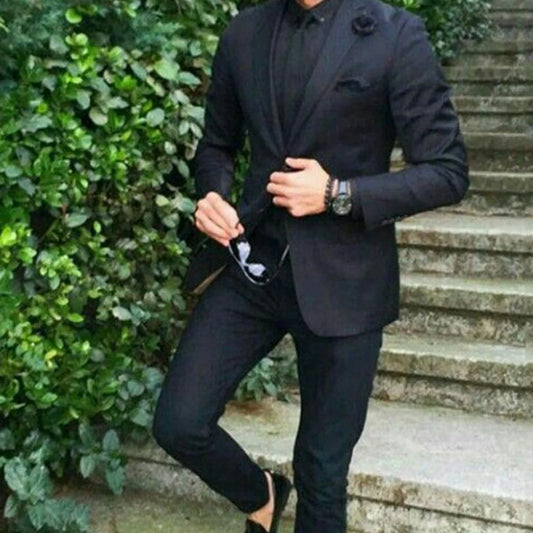 Tailor Black Peaked Lapel Men Suits for Wedding Suit Groom Tuxedos Blazer Coat Pants Fit Prom Terno Masculino Costume Homme