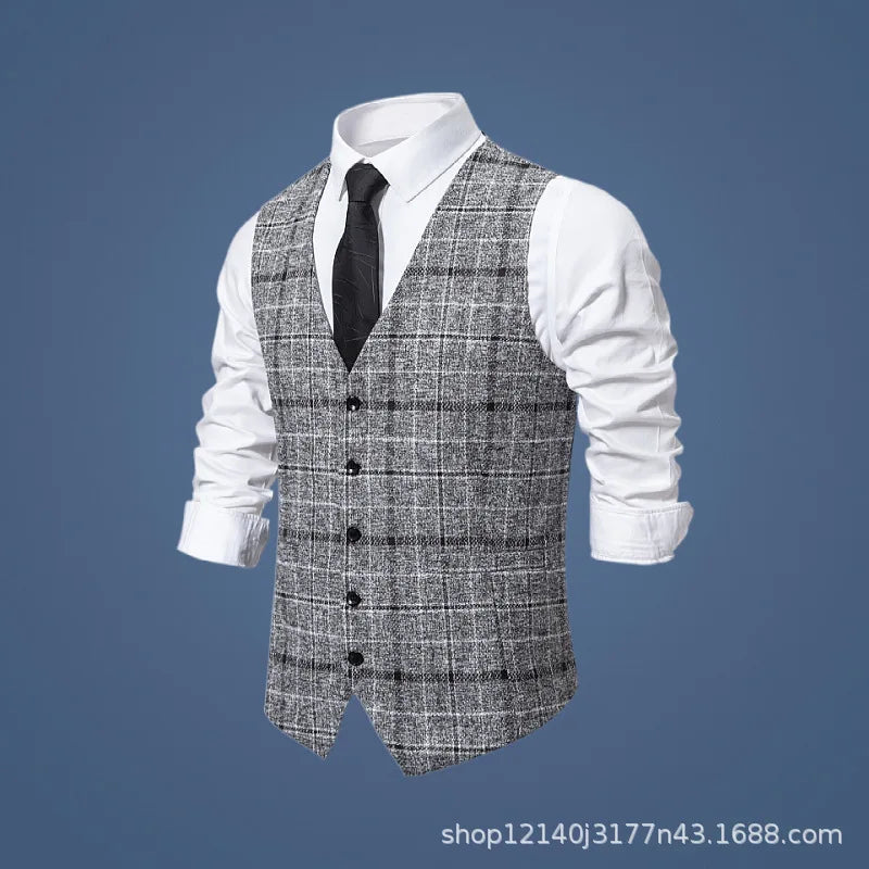 Men's Slim Fit Single Breasted Suit Vest – Plaid Waistcoat for Weddings & Banquets