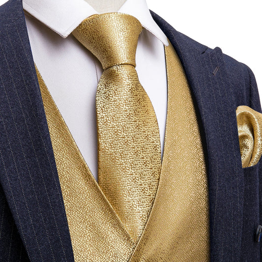 Men's Silk Formal Vest Waistcoat with Tie and Pocket Square Set – Wedding & Business