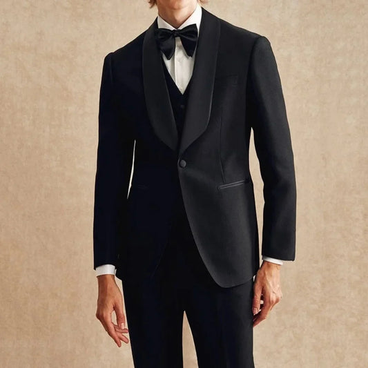 Men Suit Black 3 Pieces Single Breasted With Lapel For Wedding Groom Banquet Party Prom Business Work Office Jacket Vest Pants