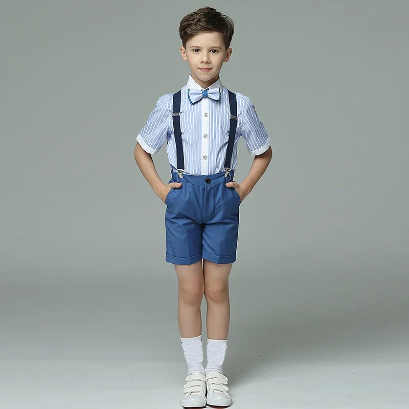 Boys Wedding Suit Baby Kids Vest Shirt Pants Bowtie 4PCS Photography Suit Child Birthday Ceremony Costume Teenager School Set